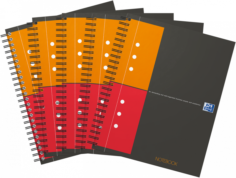 5x Kołonotatnik Oxford International Notebook, A5+, w kratkę, 80 kartek, okładka kartonowa, szary