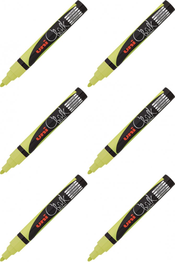 6x Marker kredowy Uni PWE-5M, okrągła, 2.5mm, żółty