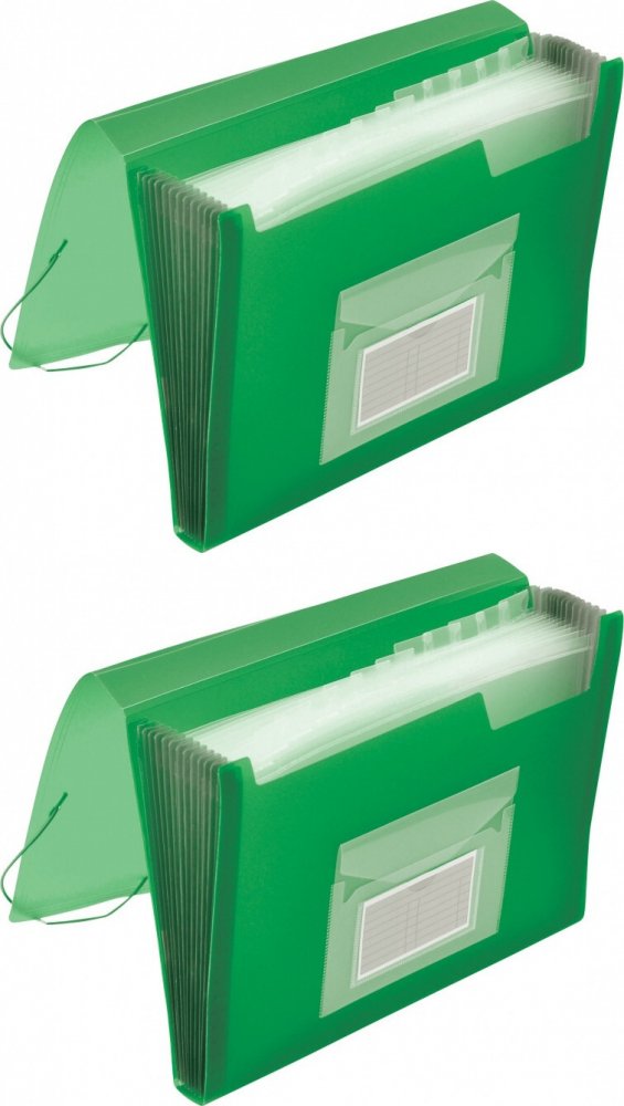 2x Teczka z przegródkami Q-Connect, A4, 12 przegródek, transparentny zielony