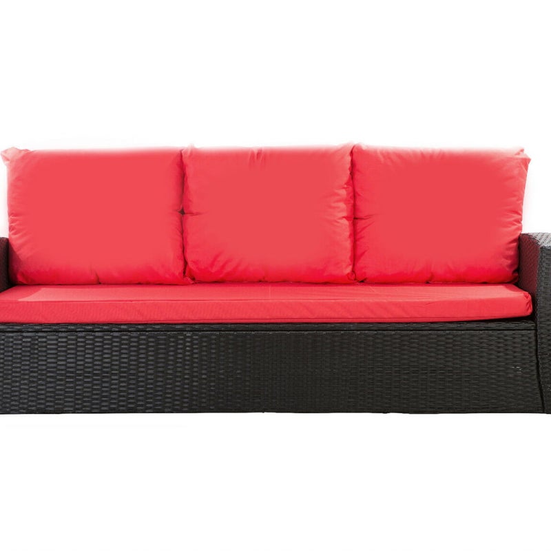 Poduszki na meble ogrodowe technorattanowe sofę 140x50x50cm Czerwona Zestaw poduszek na meble ogrodowe rattan zdejemowany pokrowiec
