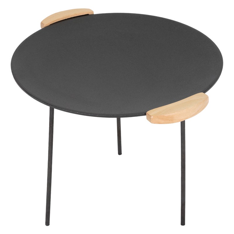 ECD Germany Zeliwna Patelnia Grillowa z 3 nogami, Ø44cm Okragla, Holenderski Piekarnik, Trójnóg Plyta Grillowa BBQ, Drewniane Uchwyty, Latwe