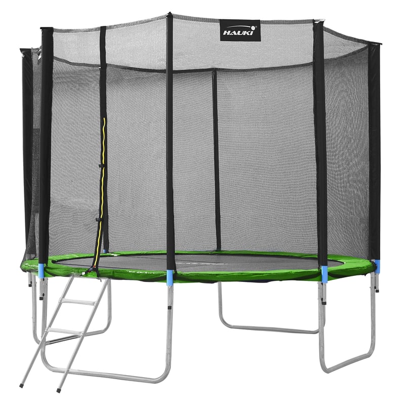 Trampolina zewnetrzna Hauki, Ø366 cm, zielona, test GS, okragla trampolina ogrodowa dla dzieci do 150 kg, kompletny zestaw z siatka zabezpieczajaca,