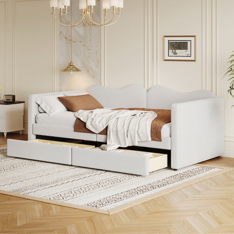 Łóżko dziecięce, tapicerowane 90*200 cm, sofa rozkładana z 2 szufladami, dostawka dla młodzieży, białe