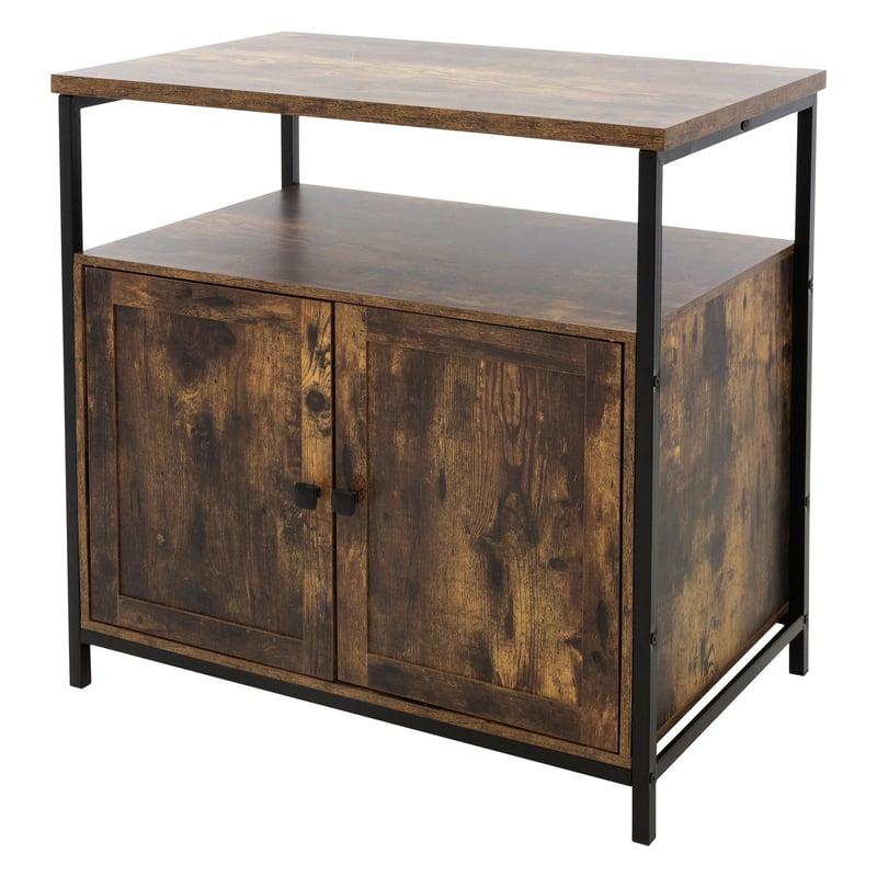 ML-Design Sideboard, 80x80,5x50,5 cm, drewno, braz vintage, metalowa rama czarny mat, komoda z 2 szufladami i otwarta przegroda, industrialny design,