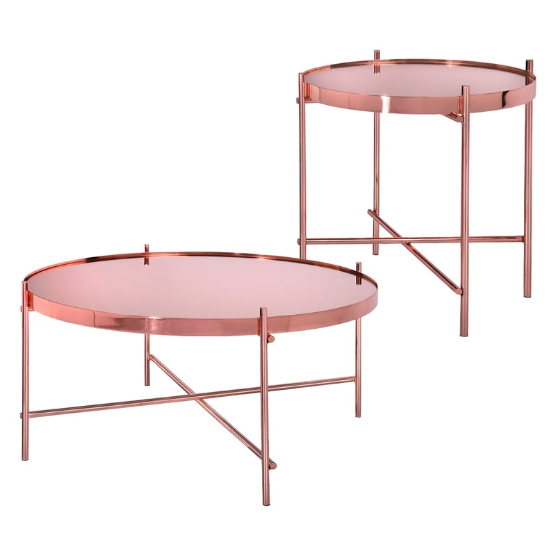 WOMO-DESIGN Stolik kawowy zestaw 2 stolików Ø43x45 + Ø75x35cm okragly, miedziany, metal/szklo, unikatowy, nowoczesny, stoliki do salonu ze szklanym