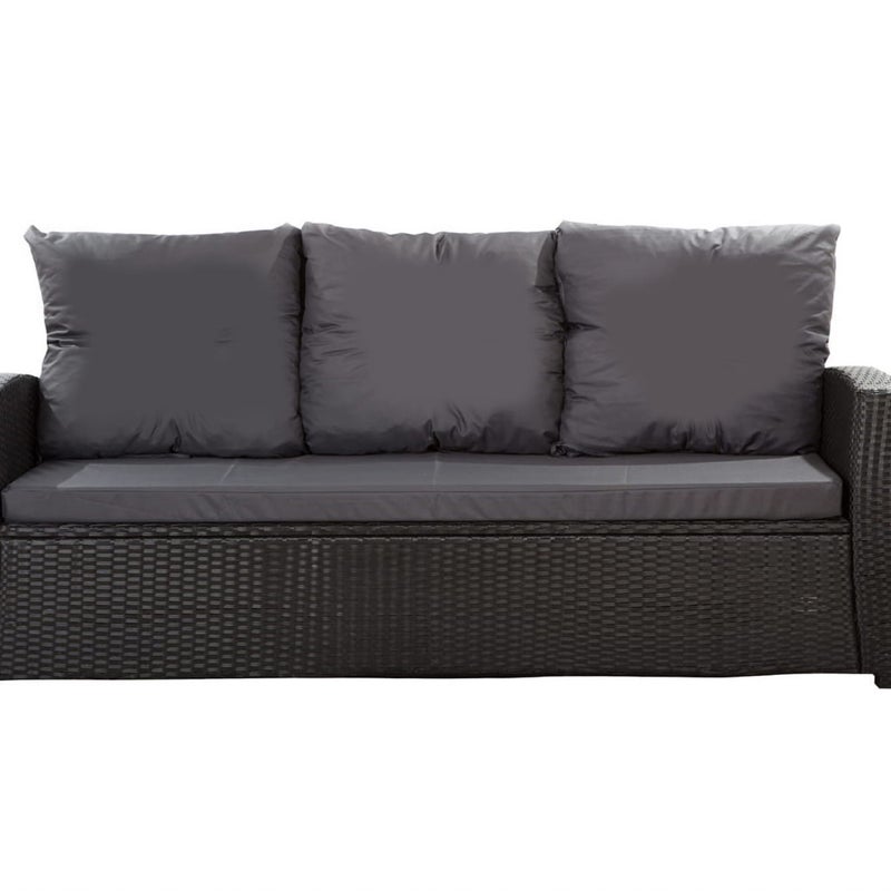 Poduszki na meble ogrodowe technorattanowe sofę 3-osobową 150x60x50cm Czarna Zestaw poduszek na meble ogrodowe technorattan zdejemowany pokrowiec
