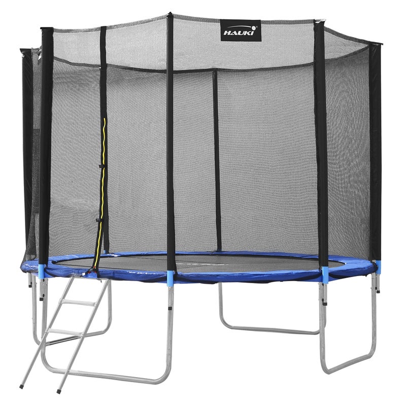 Trampolina zewnetrzna Hauki, Ø366 cm, niebieska, test GS, okragla trampolina ogrodowa dla dzieci do 150 kg, kompletny zestaw z siatka zabezpieczajaca,