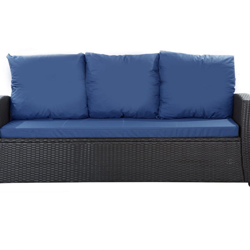 Poduszki na meble ogrodowe technorattanowe sofę 3-osobową 150x60x50cm Granatowa Zestaw poduszek na meble ogrodowe technorattan zdejemowany pokrowiec