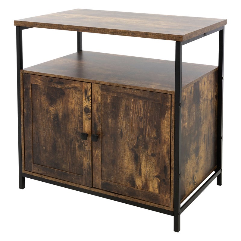 ML-Design Sideboard, 80x80,5x50,5 cm, drewno, braz vintage, metalowa rama czarny mat, komoda z 2 szufladami i otwarta przegroda, industrialny design,
