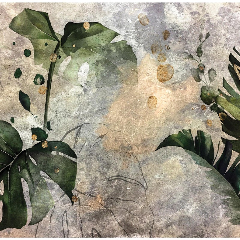 Fototapeta Liście Monstera Beton 300x210 cm Tapeta Do Sypialni Salonu Kuchni Na Flizelinie