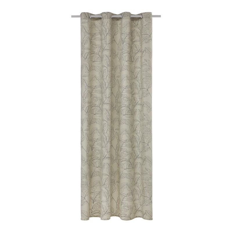 INSPIRE - Zasłona zaciemniająca LEONY - szer. 140 x wys. 280 cm - Bawełna - Beżowa - Zasłona z wzorem liści