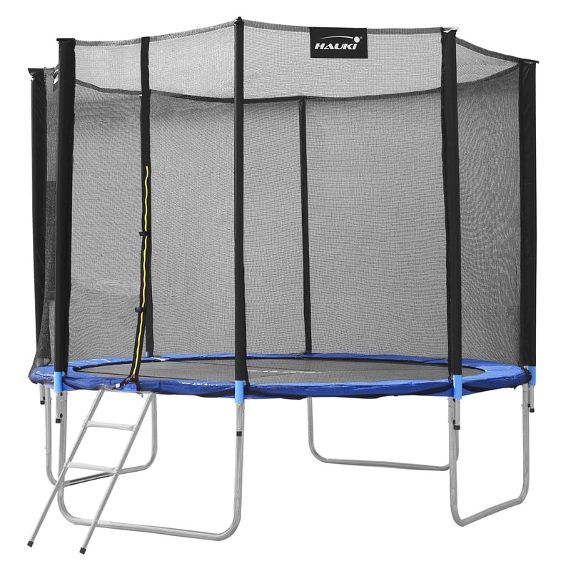 Trampolina zewnetrzna Hauki, Ø366 cm, niebieska, test GS, okragla trampolina ogrodowa dla dzieci do 150 kg, kompletny zestaw z siatka zabezpieczajaca,
