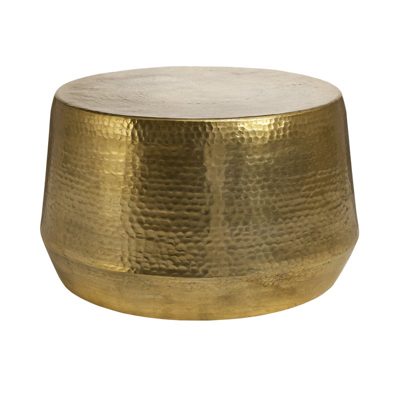 WOMO-DESIGN Recznie robiony stolik kawowy Orient okragly Ø 60 x 37 cm zloty wykonany z aluminium - plaski mlotkowany design stolik do sofy metalowy -