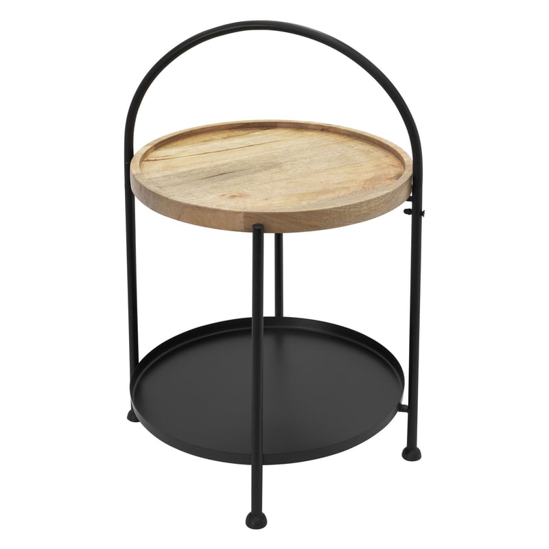 ECD Germany Stolik boczny okragly Ø38x55 cm, metalowo-drewniany, czarno-naturalny,skladany,stolik kawowy z 2 poziomami,do salonu i sypialni,stolik na