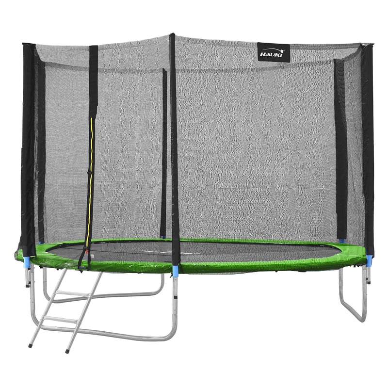 Trampolina zewnetrzna Hauki, Ø305 cm, zielona, test GS, okragla trampolina ogrodowa dla dzieci do 150 kg, kompletny zestaw z siatka zabezpieczajaca,