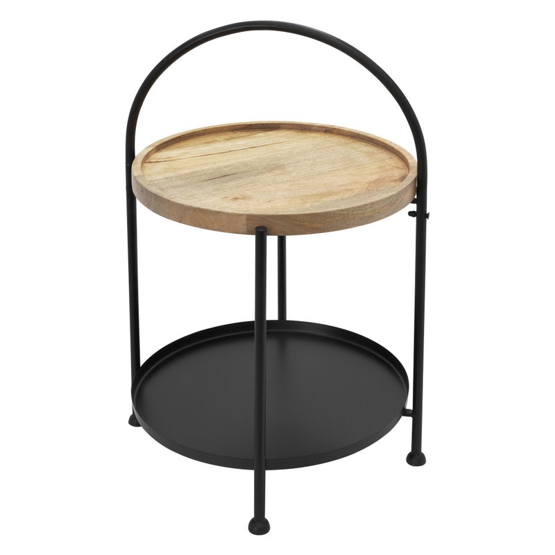 ECD Germany Stolik boczny okragly Ø38x55 cm, metalowo-drewniany, czarno-naturalny,skladany,stolik kawowy z 2 poziomami,do salonu i sypialni,stolik na