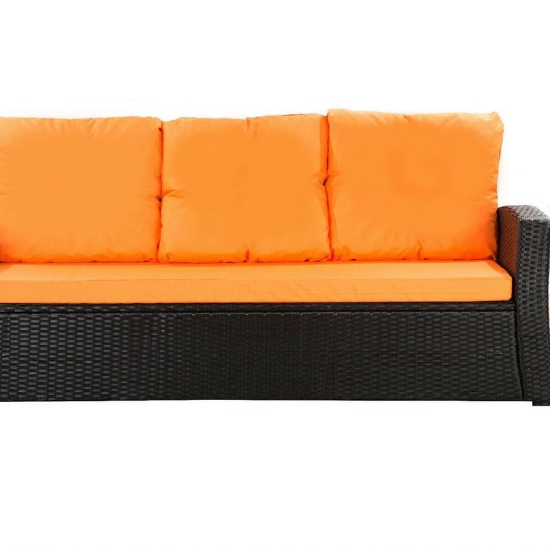 Poduszki na meble ogrodowe technorattanowe sofę 3-osobową 150x60x50cm Pomarańczowa Zestaw poduszek na meble ogrodowe rattan zdejemowany pokrowiec