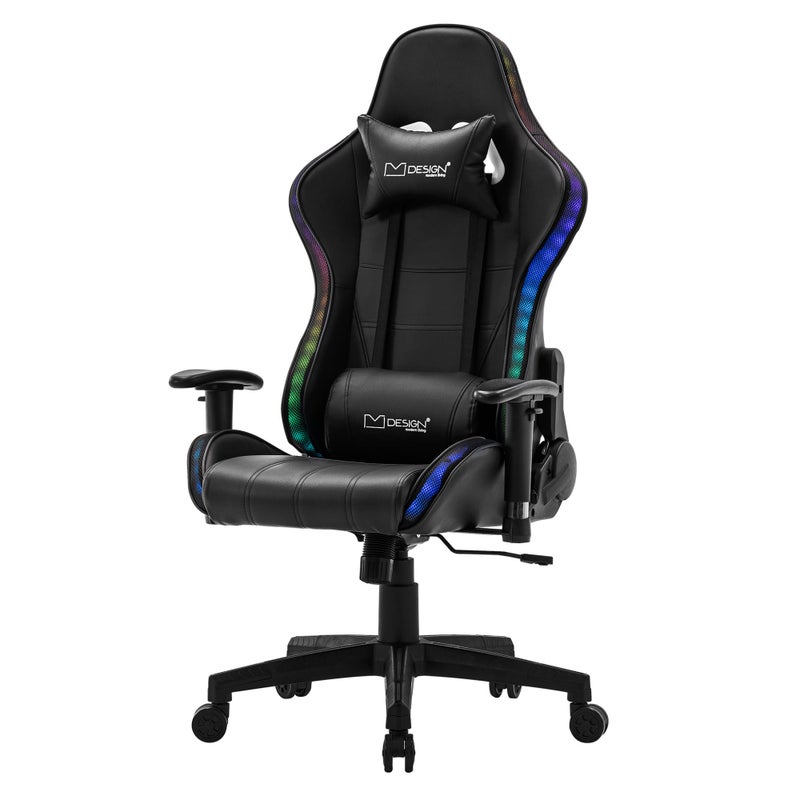 Krzeslo do gier ML-Design z oswietleniem LED RGB i glosnikami Bluetooth, biale, sztuczna skóra, ergonomiczne krzeslo biurowe, wysokie oparcie,