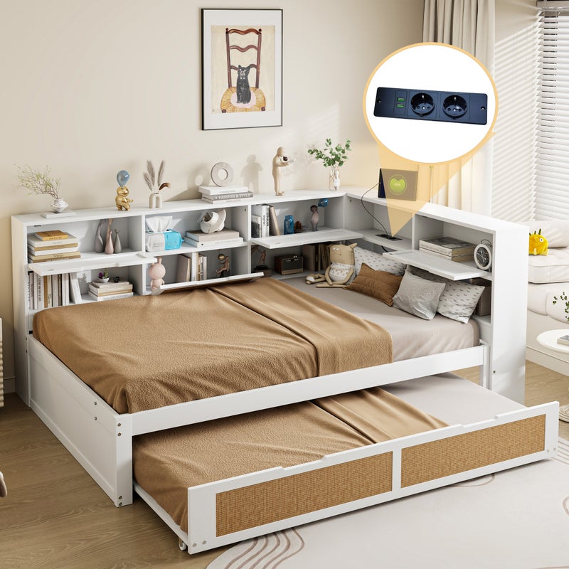 Drewniana sofa rozkładana 140*200 z łóżkiem wysuwanym Wielofunkcyjne łóżko pojedyncze Łóżko dziecięce