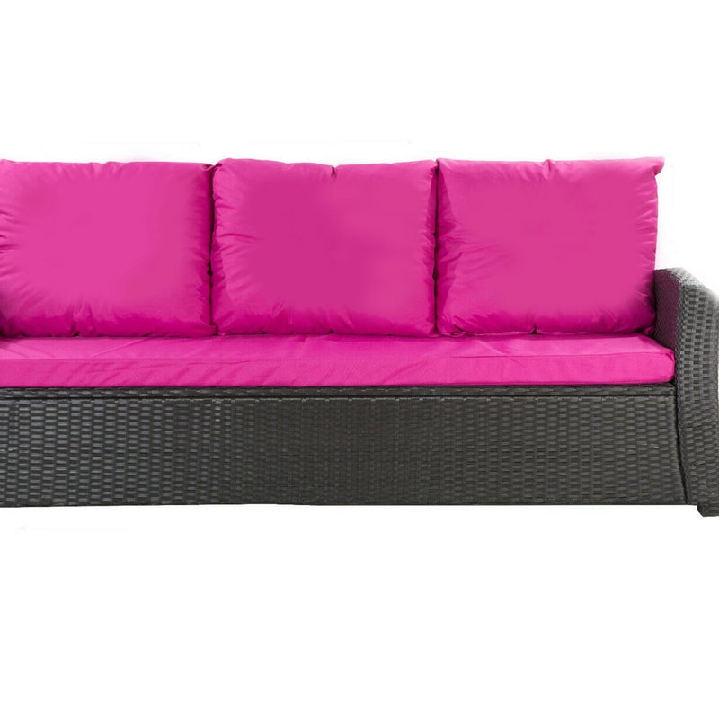 Poduszki na meble ogrodowe technorattanowe sofę 3-osobową 150x60x50cm Różowa Zestaw poduszek na meble ogrodowe technorattan zdejemowany pokrowiec