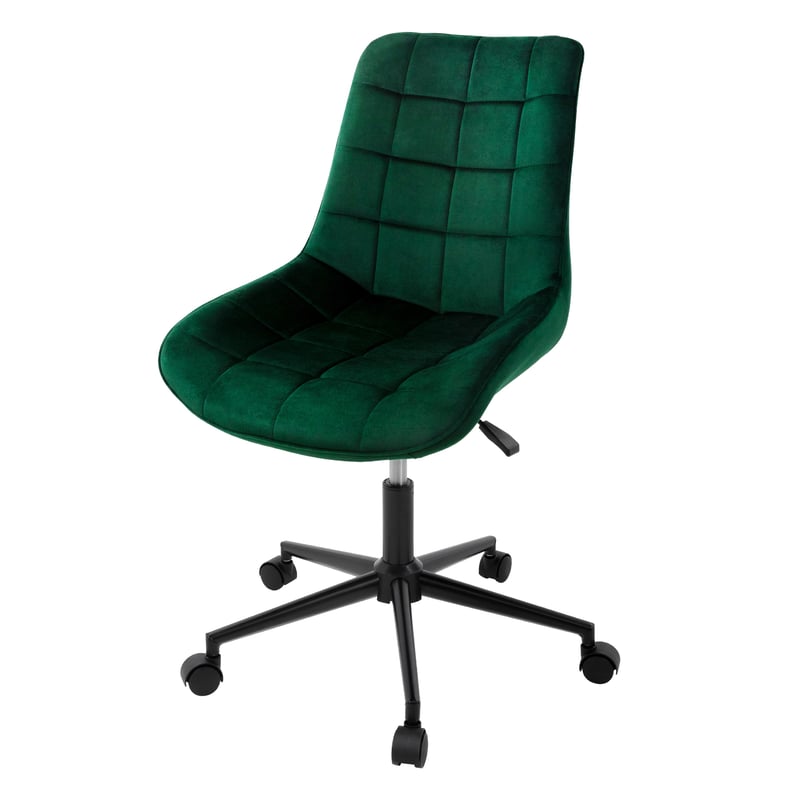 Krzeslo biurowe ML-Design, zielone, aksamitne siedzisko, metalowa rama, tapicerowane krzeslo z oparciem, regulowana wysokosc, krzeslo obrotowe 360° z