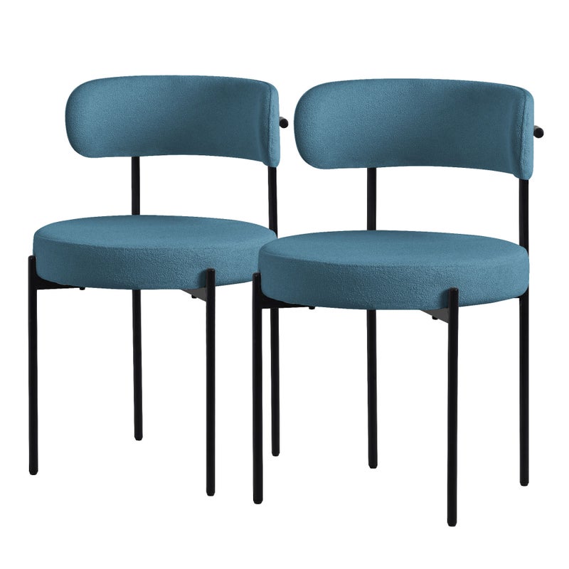 ML-Design zestaw 2 krzesel do jadalni, krzeslo kuchenne w niebieskiej tkaninie teddy, krzeslo do salonu z oparciem, krzesla tapicerowane z czarnymi