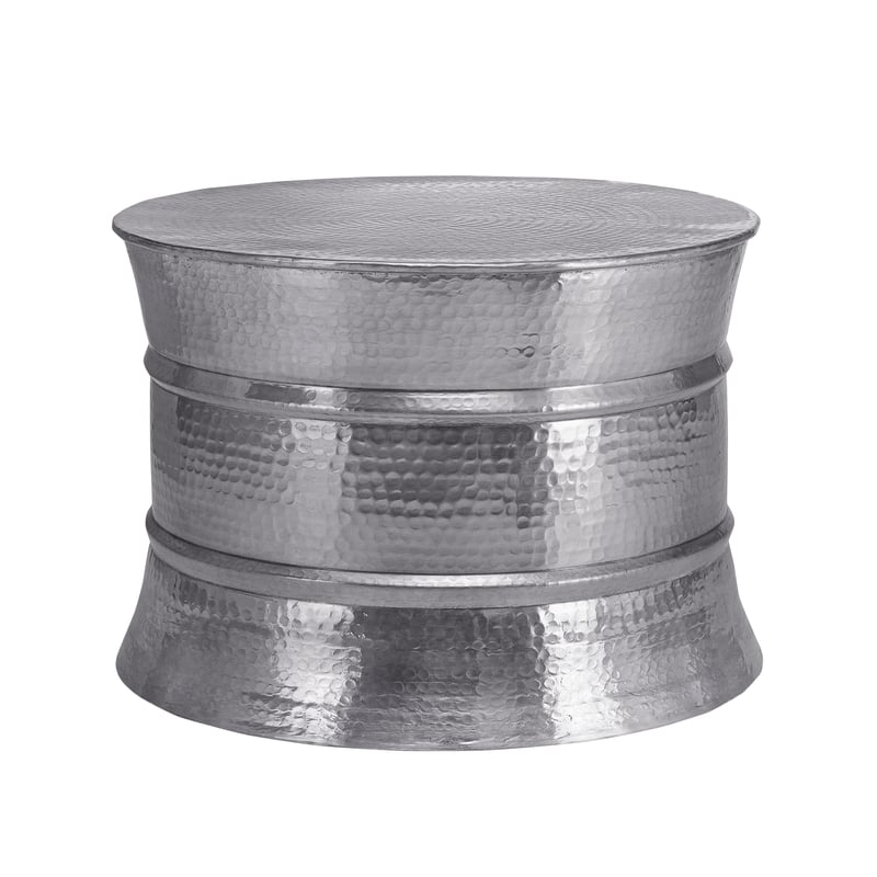WOMO-DESIGN Recznie robiony stolik kawowy Orient okragly Ø 62 x 33 cm srebrny wykonany z aluminium - plaski mlotkowany design stolik do sofy metalowy