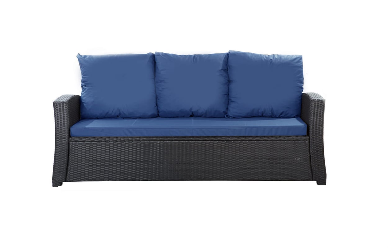 Poduszki na meble ogrodowe technorattanowe sofę 3-osobową 150x60x50cm Granatowa Zestaw poduszek na meble ogrodowe technorattan zdejemowany pokrowiec