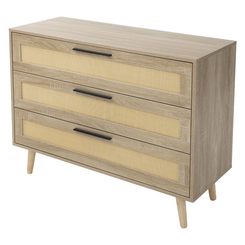 Komoda z 3 szufladami rattanowa komoda drewniana kredens dab 100x77x40 cm