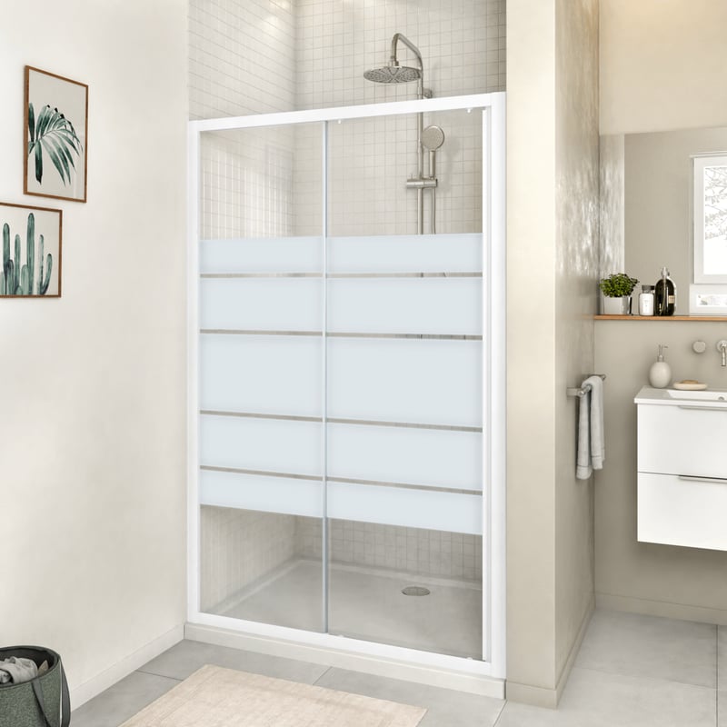 SENSEA - ESSENTIAL parawan prysznicowy - Drzwi prysznicowe przesuwne - Drukowane - 140 x 185 cm - 4 mm grubości - Aluminium - Biały