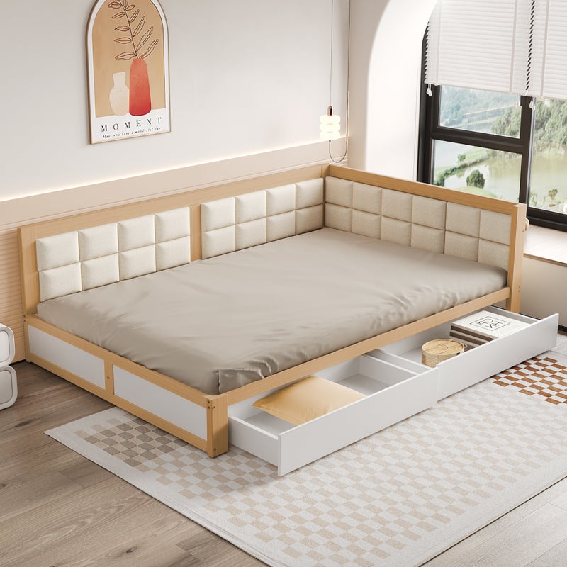 Drewniana sofa rozkładana 140x200,łóżko wielofunkcyjne,miękkie oparcie,duże szuflady do przechowywania,stelaż z listew