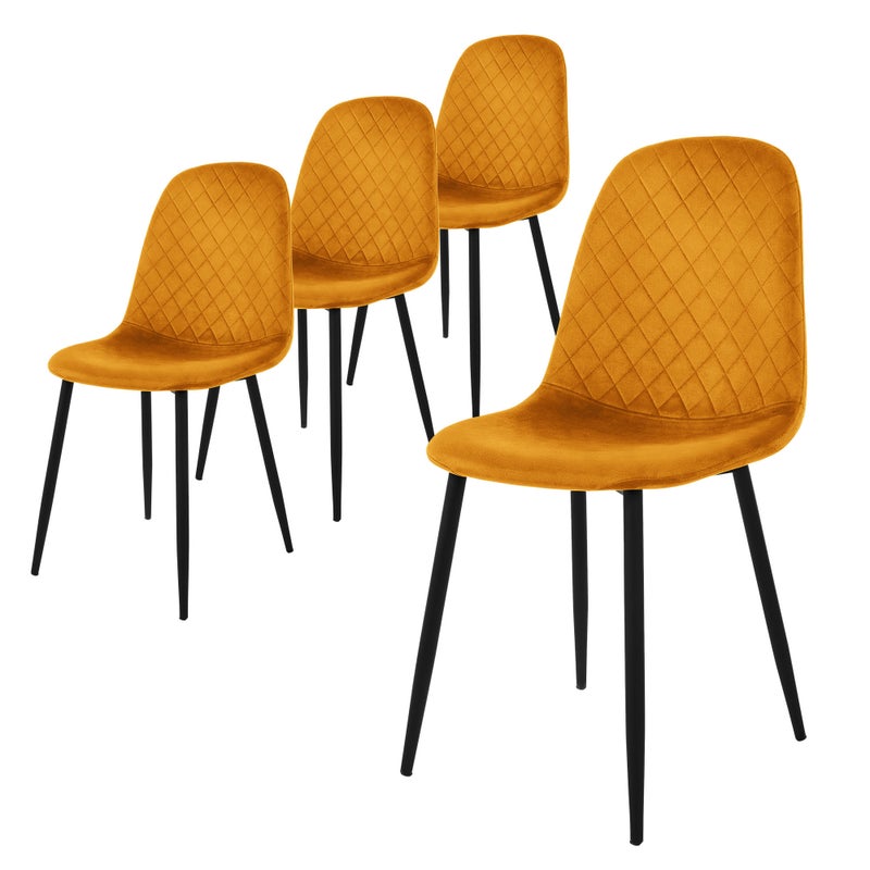 Zestaw 4 krzesel do jadalni ML-Design, musztardowy zólty, krzeslo kuchenne z aksamitnym obiciem, krzeslo do salonu z oparciem, krzeslo tapicerowane z