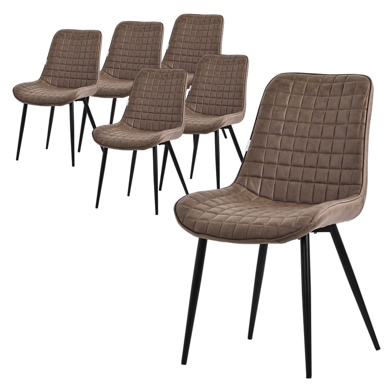 ML-Design zestaw 6 krzesel do jadalni, brazowe, siedzisko z imitacji skóry z czarnymi metalowymi nogami, krzesla kuchenne z oparciem, krzesla do