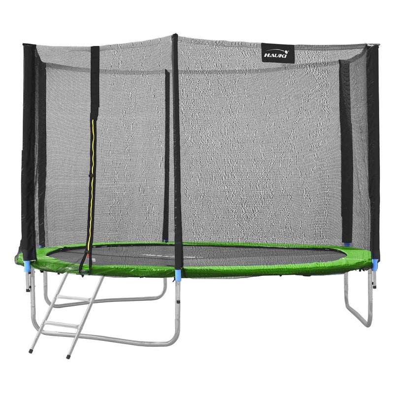 Trampolina zewnetrzna Hauki, Ø305 cm, zielona, test GS, okragla trampolina ogrodowa dla dzieci do 150 kg, kompletny zestaw z siatka zabezpieczajaca,