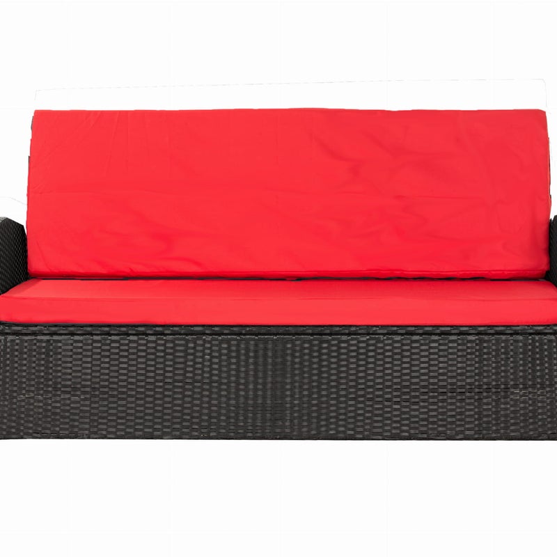 Komplet poduszkek na sofę rattanową 110x50x50cm Czerwona Zestaw poduszek na meble ogrodowe technorattan zdejemowany pokrowiec