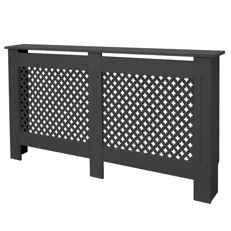 ECD Germany osłona na grzejnik 152x19x82 cm MDF lakierowany antracyt wzór plaster miodu dekoracja do salonu i sypialni elegancka osłona grzewcza