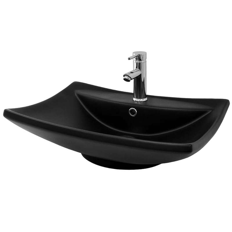 ML-Design Umywalka Ceramiczna Czarny Mat 61x45,5x18,5 cm z zestawem odplywowym z przelewem, Nowoczesna Umywalka nablatowa Umywalka Reczna, Do