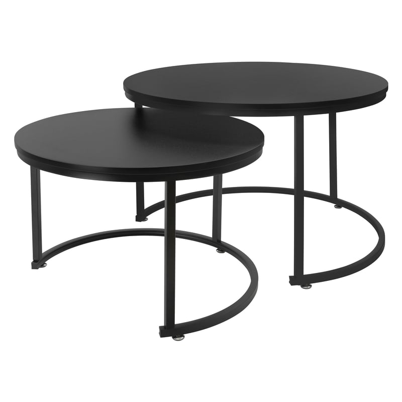 ML-Design Stolik kawowy zestaw 2 okraglych Ø59x40cm/Ø74x48cm, Czarny matowy blat MDF, Czarna metalowa rama, Zestaw stolików bocznych, Zestaw stolików