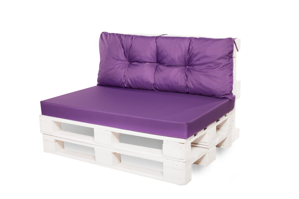 Zestaw poduszek na palety ogrodowe 120x60 Siedzisko-Oparcie 120x40cm poduszki na palety Fioletowe wyodne poduszki na meble ogrodowe z palet euro
