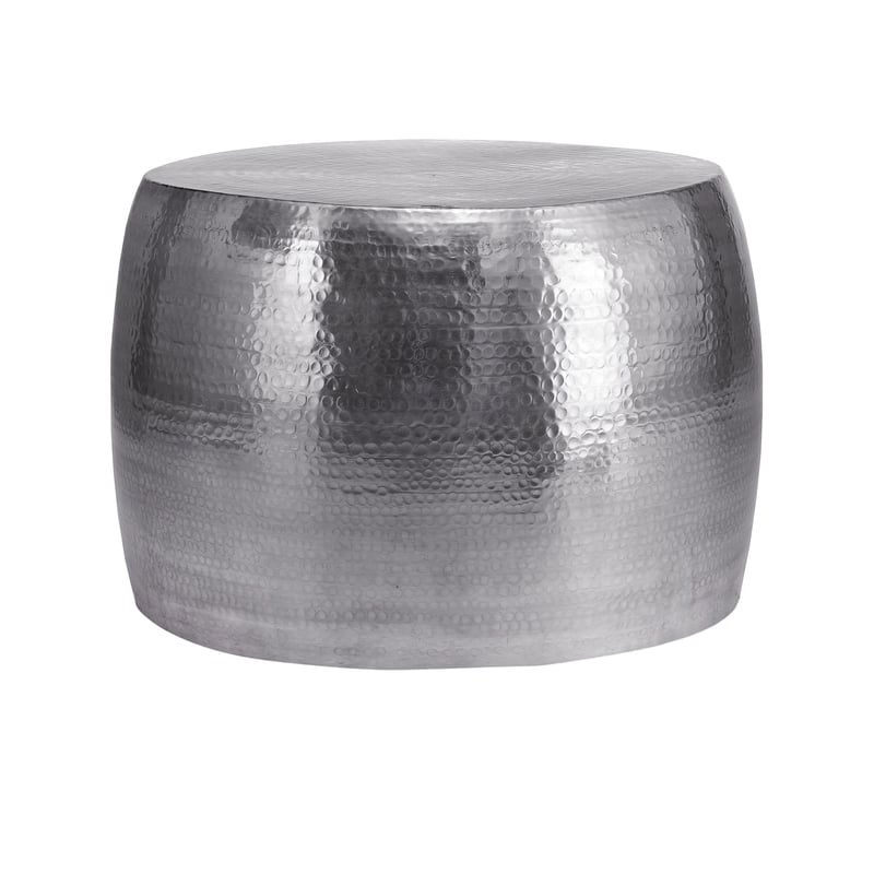 WOMO-DESIGN Recznie robiony stolik kawowy Orient okragly Ø 53 x 41 cm srebrny wykonany z aluminium - plaski mlotkowany design stolik do sofy metalowy