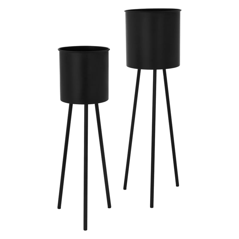 Stojak na kwiaty ML-Design zestaw 2 sztuk, czarny, 22x22,5x66 cm/23x26x79 cm, wykonany ze stali, stojak na rosliny z metalowa rama, stojak na doniczki