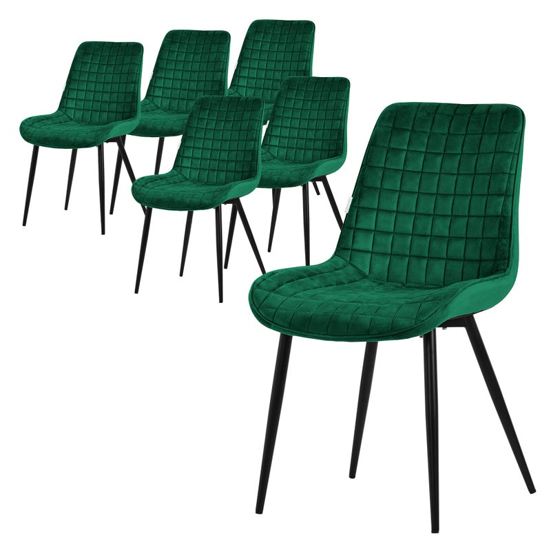 ML-Design zestaw 6 krzesel do jadalni ciemnozielone, aksamitne siedzisko z czarnymi metalowymi nogami, krzesla kuchenne z oparciem, krzesla do salonu,