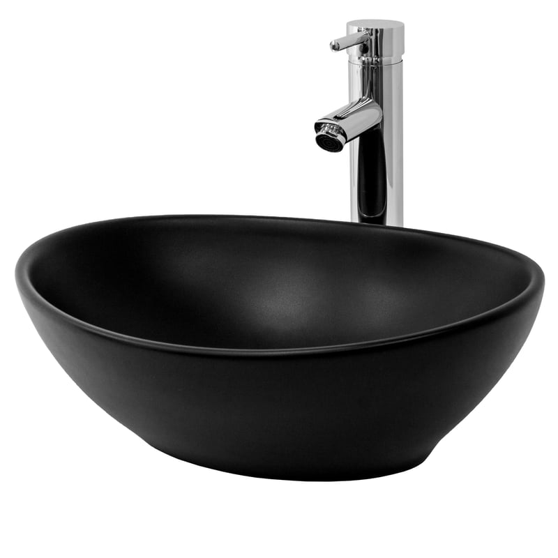 ML-Design Umywalka ceramiczna w czarnym macie 41x33,5x14,5cm Owalna umywalka nablatowa Nowoczesna umywalka, umywalka z otworem na baterie i przelewem,