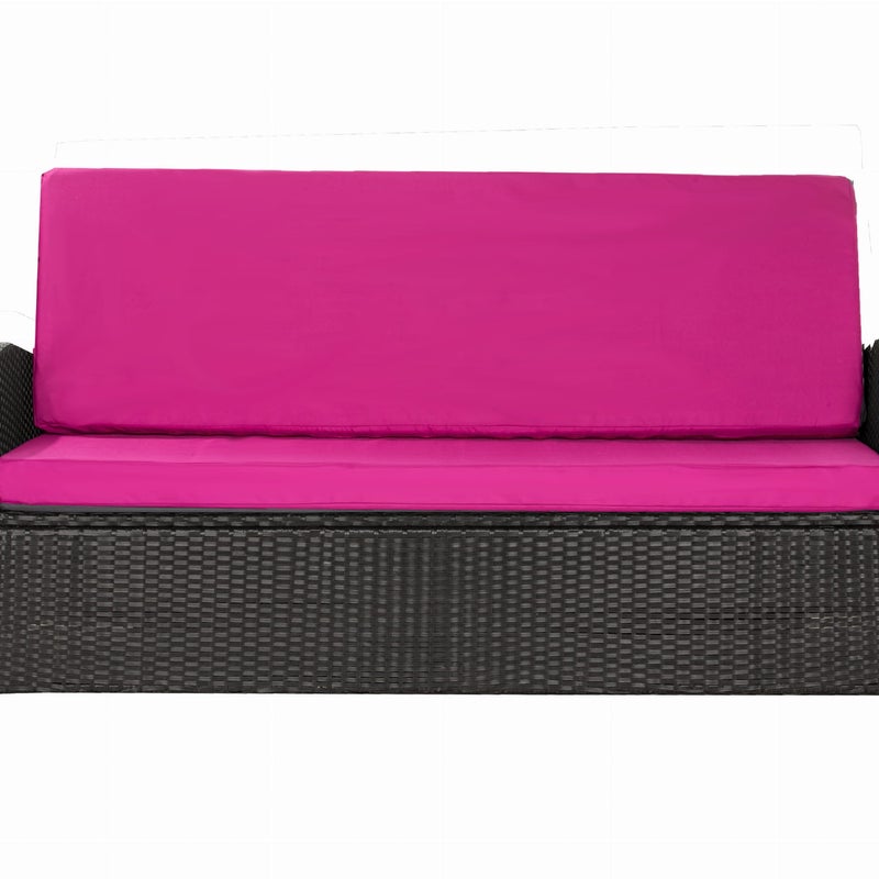 Komplet poduszkek na sofę rattanową 110x50x50cm Różowa Zestaw poduszek na meble ogrodowe technorattan zdejemowany pokrowiec