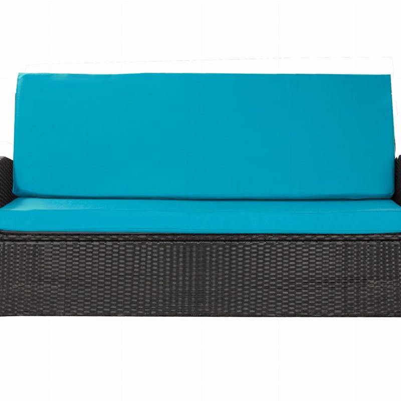 Komplet poduszkek na sofę rattanową 110x50x50cm Niebieska Zestaw poduszek na meble ogrodowe technorattan zdejemowany pokrowiec