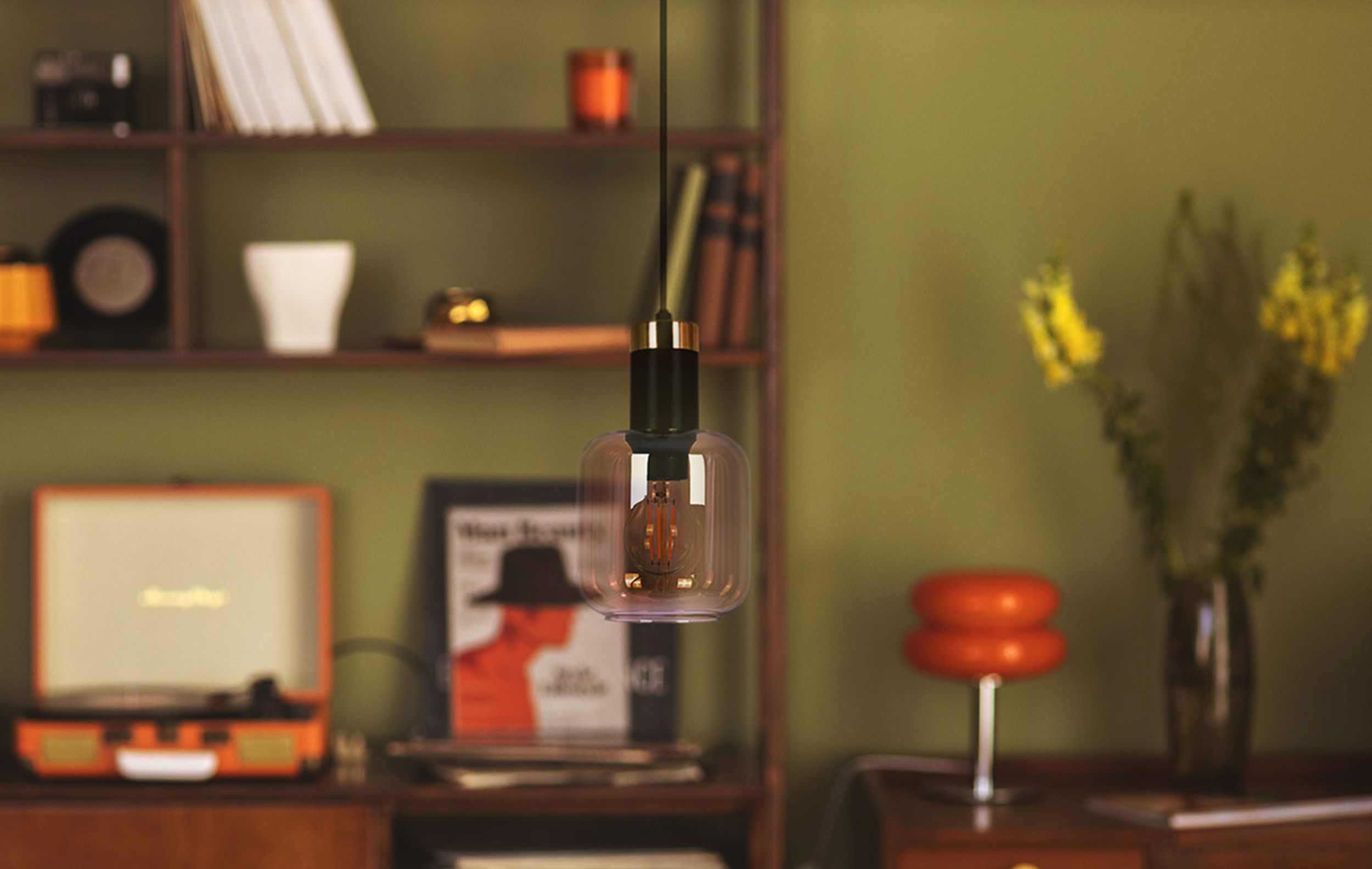 Kaja Doka lampa wisząca 1x40W czarny/bursztynowy K-5265