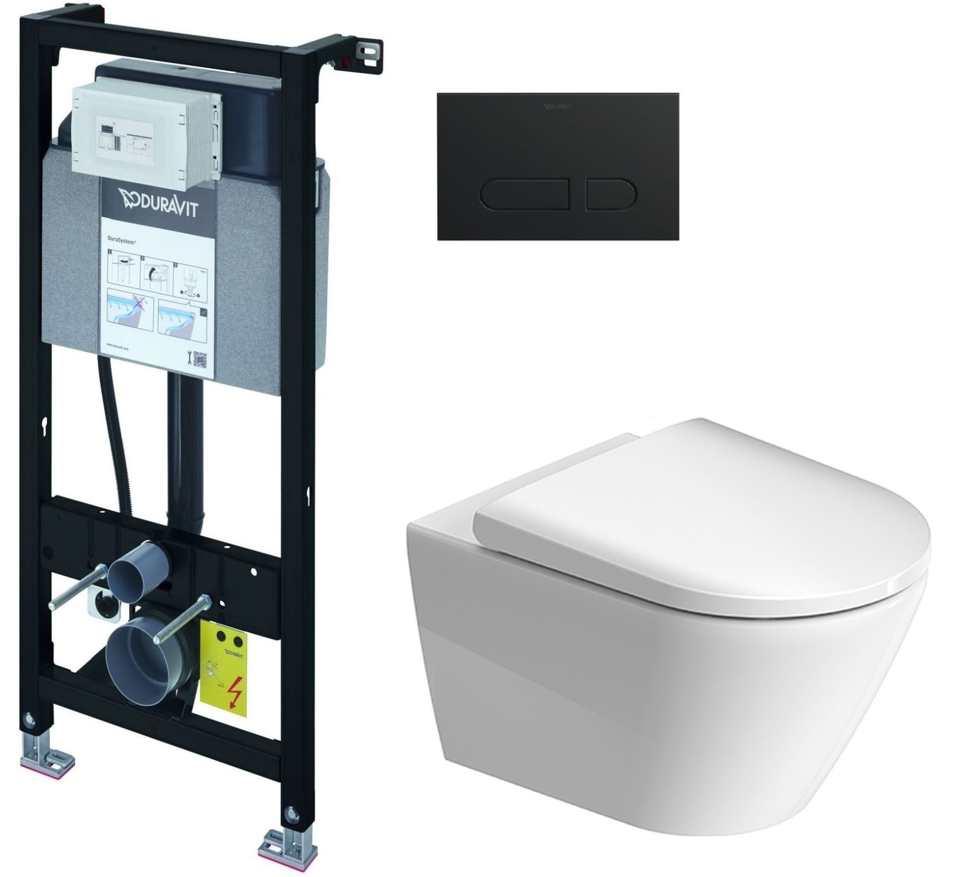 Zestaw Duravit DuraSystem stelaż podtynkowy z przyciskiem spłukującym czarny mat i miską WC Rimless D-Neo z deską wolnoopadającą ... - Wysyłka w 24h