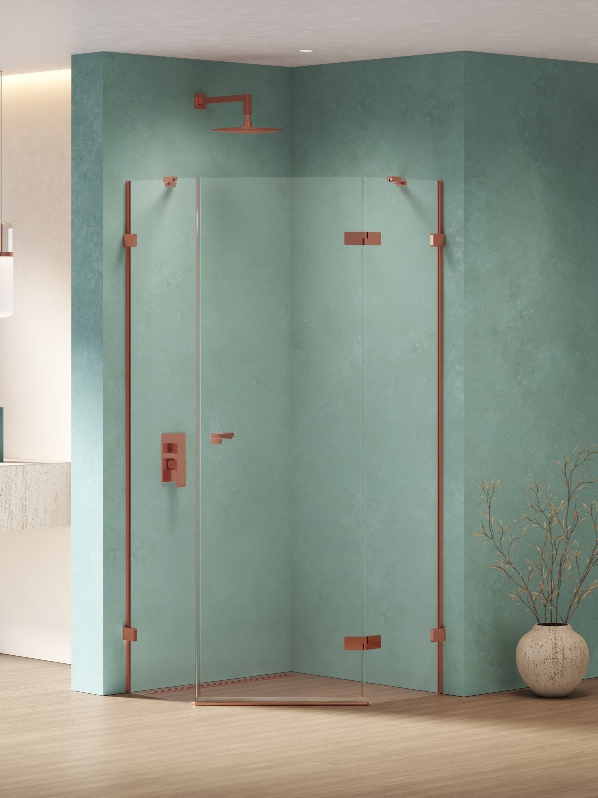 New Trendy Eventa Copper Shine kabina prysznicowa 90x90 cm prawa miedź połysk/szkło przezroczyste EXK-6516