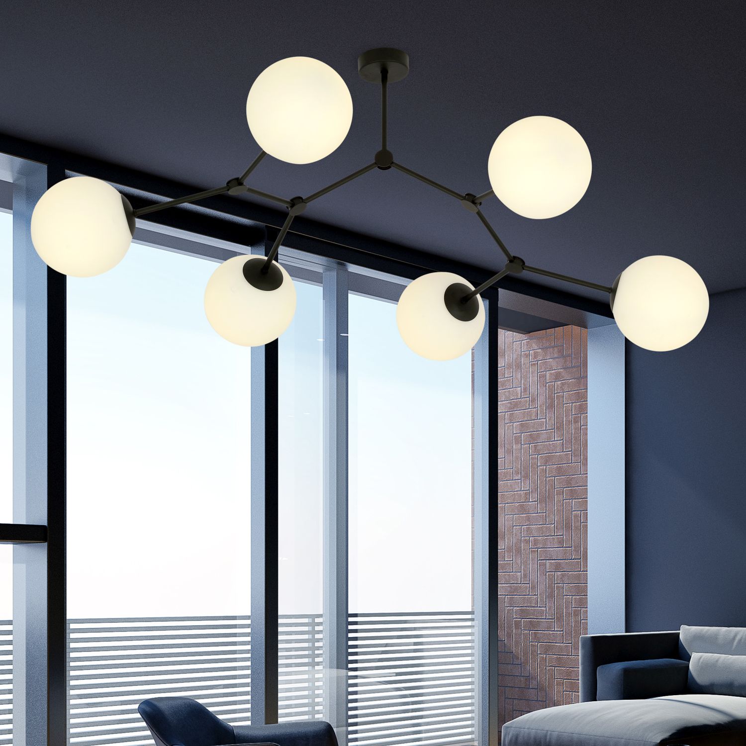 Emibig Space lampa podsufitowa 6x10 W czarna-opal 1133/6