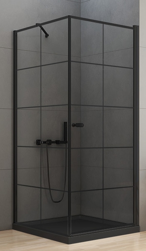 New Trendy New Soleo Black kabina prysznicowa 90x90 cm kwadratowa czarny mat/szkło ze wzorem D-0285A/D-0121B